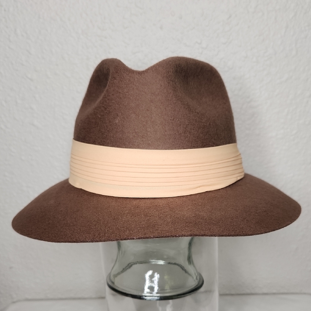 Brown Fedora Hat with Cream Band